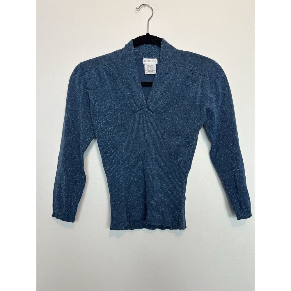 Vintage George lurex silk blend ribbed sweater 3/4 sleeve y2k 90s chic